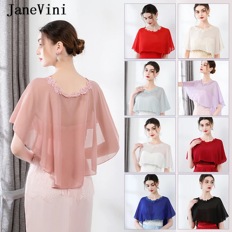 

JaneVini 2020 Fashion Red Bridal Shawls and Wraps Women Bolero Lace Appliques Bruids Wrap Chiffon Summer Short Wedding Jackets