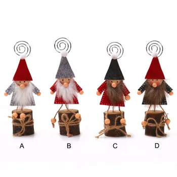 

Christmas Gnome Wood Place Card Holder Stand With Swirl Wire Clip Clasp For Displaying Memo, Photo, Picture, Table Number Cards,
