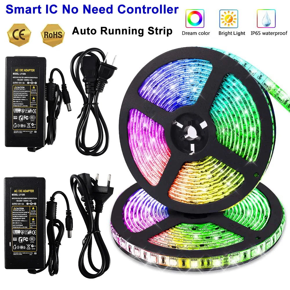 

12V 5M 150LEDs WS1903 Smart IC SMD5050 RGB Strip Waterproof Auto Running Dream Color Flexible LED Strip 15 Lighting Modes D30
