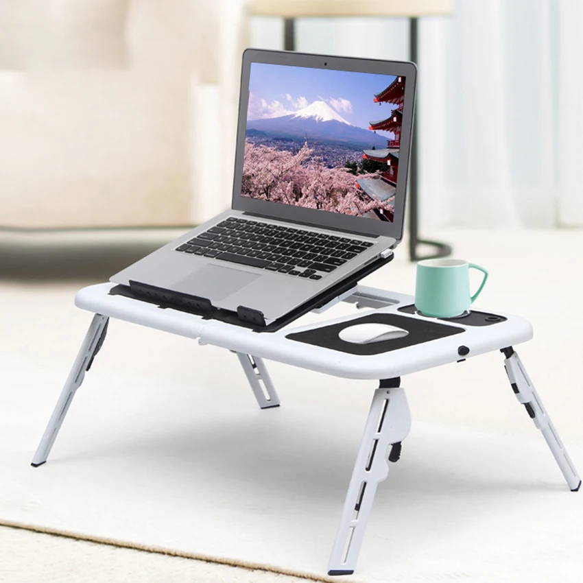 Portable Folding Laptop Stand With Cooling Fan Adjustable Bed Lapdesk Notebook Desk Computer Table Holder With Mouse Pad