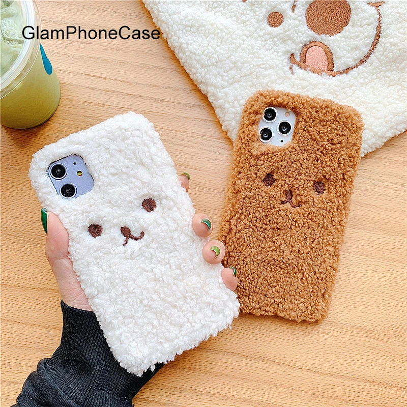 

GlamPhoneCase Plush Bear Phone Case For iPhone11Pro/Max X XS Max XR Soft Silicone Cover For iPhone11 7 8 6 6s Plus Case