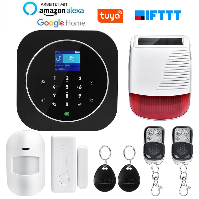 

TUYA WIFI GSM GPRS Alarm system APP Remote Control RFID card Arm Disarm with TFT touch keypad Languages switchable