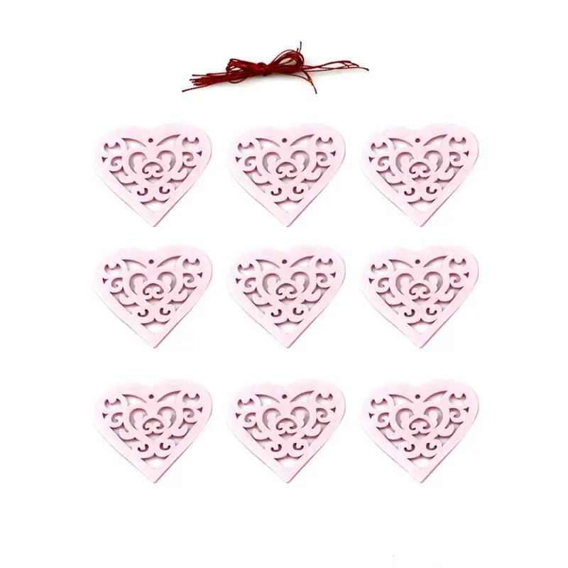 20pcs Hollow Love Pendants DIY Wooden Decorations Handmade Craft Ornaments Wedding Party Adornments - Цвет: Pink