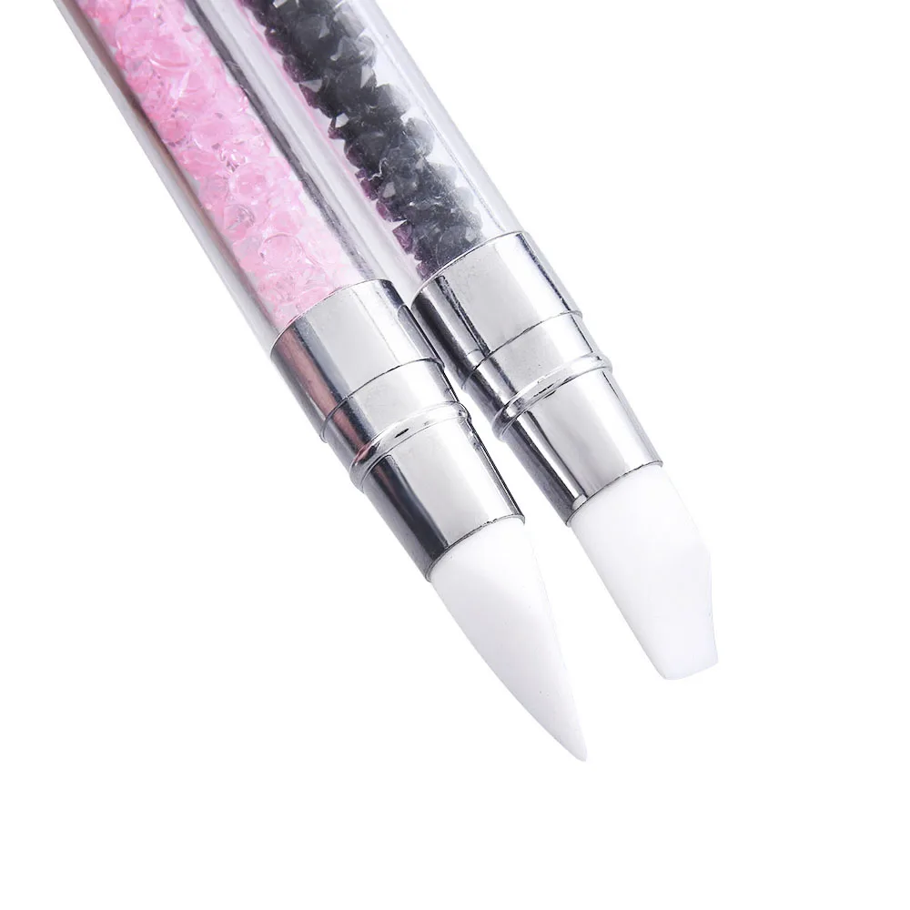 1 Pcs Dual-Ended Silicone Head Carving Dotting Pen Nail Art Brushes Rhinestone Crystal Handle Tool For DIY Gel Manicure Tools 5