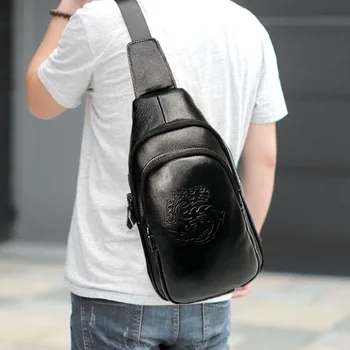 

Men's chest bag top layer cowhide leather tide brand soft leather shoulder messenger bag small backpack