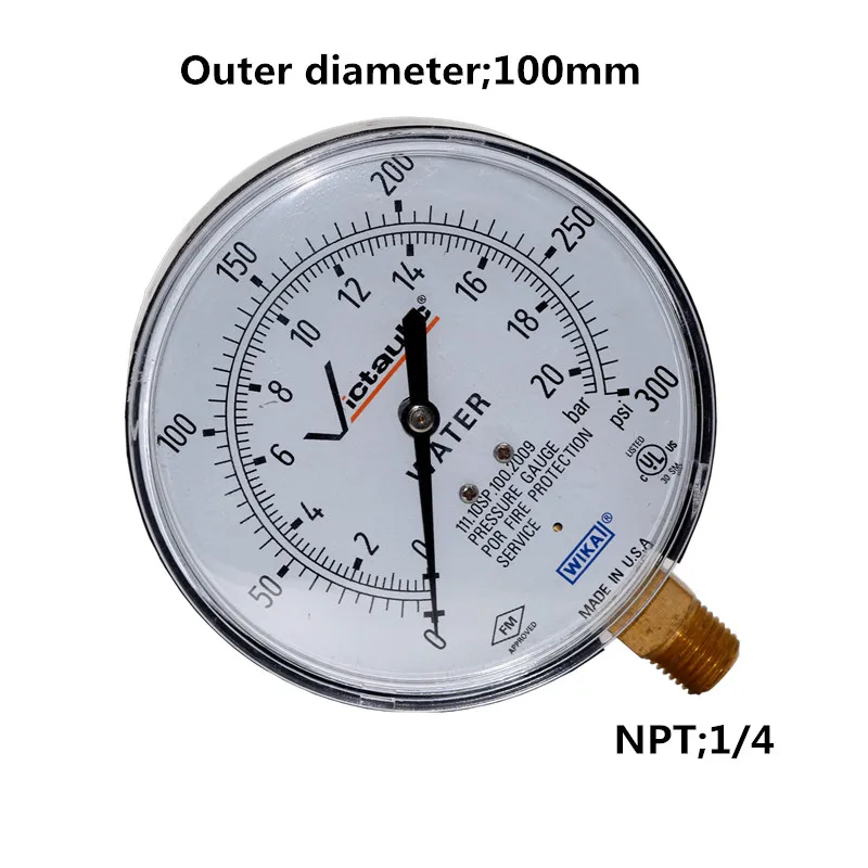 Манометр для противопожарной защиты воды 111.10SP.100.2009 20Bar/300psi ...