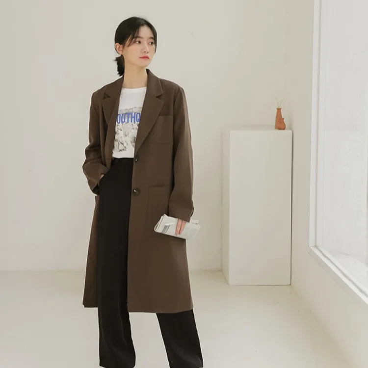 

2019 Autumn And Winter Korean-style Simple CEC Hong Kong Style Retro Suit Collar Mid-length Suit Trench Coat Female Coat Fashion