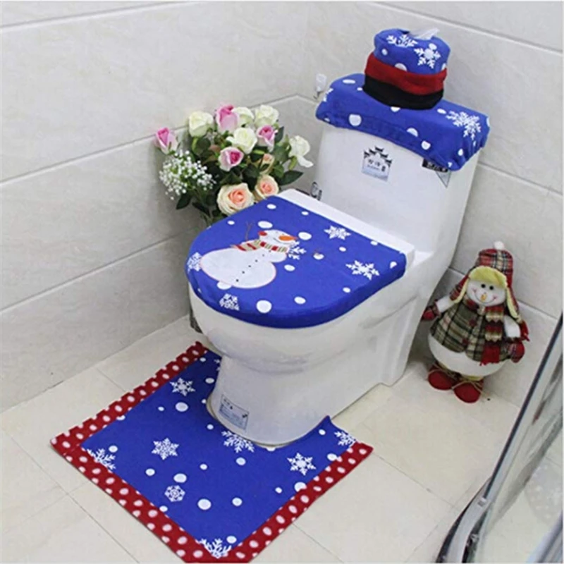1set Christmas Snowman Toilet Lid Cover Toilet Seat Cover Christmas