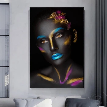 

Africa Nude Woman Oil Pantings on The Wall Posters and Prints Black Makeup Girl Cuadros Pictures for Home Decoration No Frame