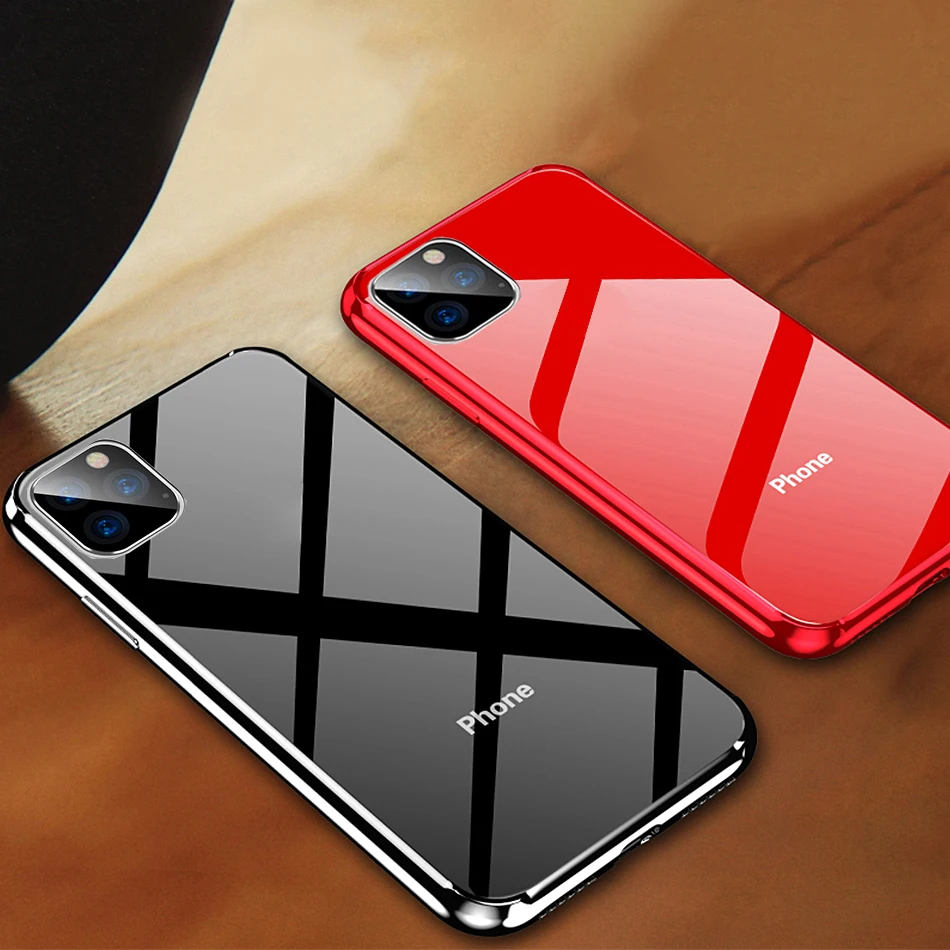 

Luxury Tempered Glass Case for iPhone 11 pro max 7 8 Plus 6s plus Case Silicone Mirror Cover for Capinha iPhone XS Max XR coque