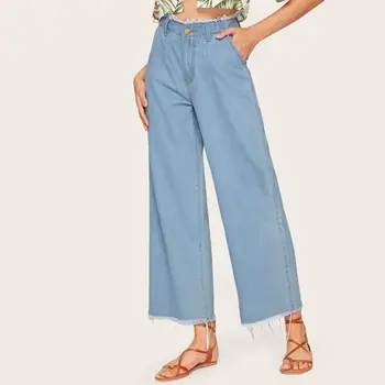 

Fashion Solid Color Wide Leg High Waist Jeans For Women Jeans Woman Blue Denim Pants Full Length Pants Loose Pants #15
