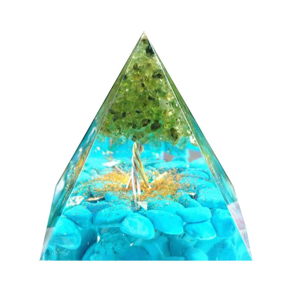 Tree of Life Orgone Pyramid Crystal Energy Orgonite Pyramid Peridot Healing Gem Stones EMF Orgonite Chakra Reiki Meditaiton Tool 