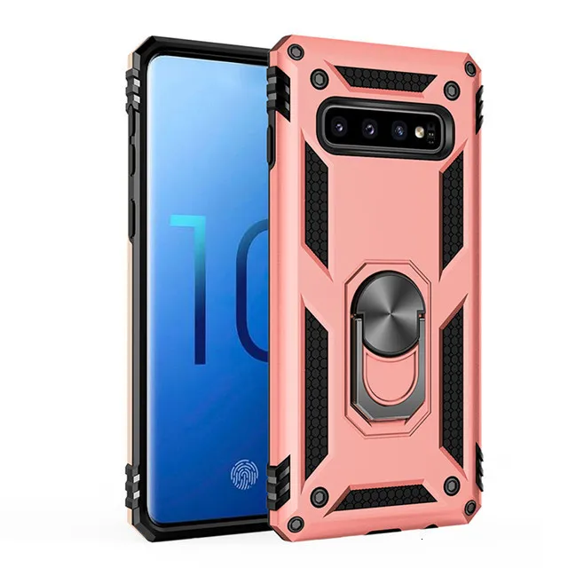 Роскошный бронированный противоударный чехол для samsung Galaxy S10e S10 S9 S8 Note 9 8 10 A7 A6 A8 A9 J6 плюс покрытие автомобиля держатель кольцо чехол - Цвет: Rose Gold