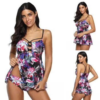 

Sexy Floral Swimsuit 2020 Two Piece Tankini Swimsuits Women Swimwear Swimdress Plus Size Padded Bathing Suit Beach Wear Bikinis