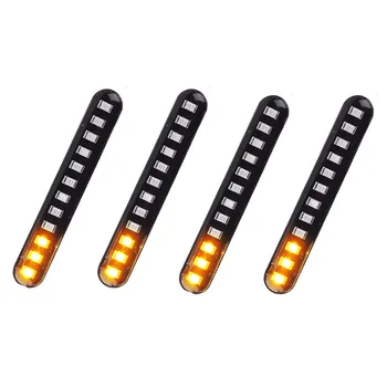 

4Pcs Car Motorcycle Flowing Water Tail Brake Lights 12 Led Turn Signals Strip 3528Smd License Plate Light Blinker Stop Flicker