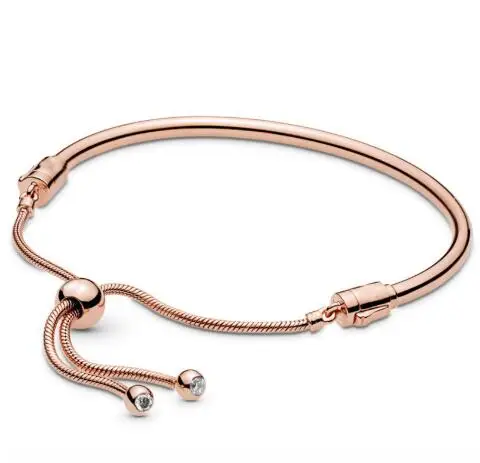 

Original 925 Sterling Silver Bangle Rose Moments Sliding Clasp Adjust Bracelet Bangle Fit Women Bead Charm Diy Fashion Jewelry