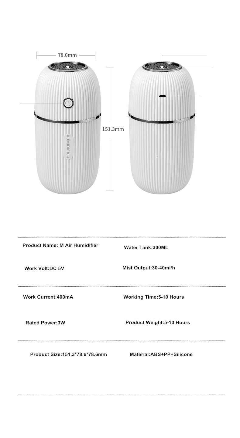 M Humidifier 300ML Ultrasonic USB Aroma Essential Oil Diffuser Romantic Color Night Lamp Mist Maker Humidificador Portable