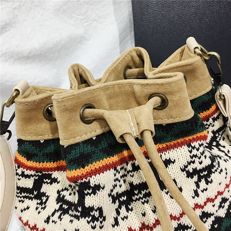 

Christmas Elk Bucket Small Shoulder Bag 2019 Autumn & Winter New Style Korean-style Ethnic-Style One-Piece Oblique Bag