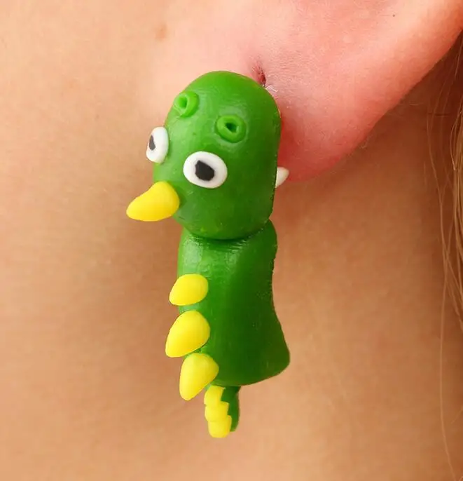 Handmade Polymer Clay Animal Earrings Cute Cat Stud For Women Girls 3D Cartoon Colorful Jewelry Fox Panda Squirrel | Украшения и