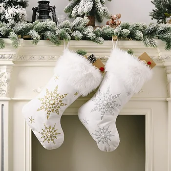 

White Stamping Gold Snowflake Printed Xmas Stockings Ornaments Christmas Pendant Christmas Tree Decoration 2021 Merry Christmas