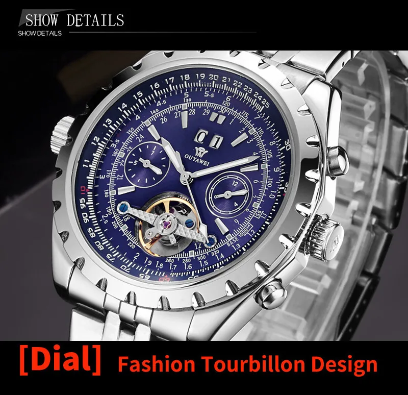 OUYAWEI часы для мужчин Tourbillon часы роскошные нержавеющая сталь автоматические механические часы для мужчин мужские часы Relogio Masculino