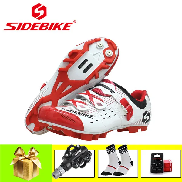 W with pedals SIDEBIKE велосипедная обувь mtb sapatilha ciclismo мужские и женские SPD педали самоблокирующиеся сверхлегкие кроссовки chaussures vtt homme - Цвет: W with pedals