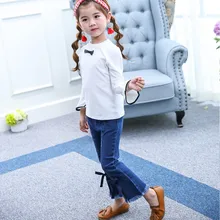 Г. Весенне-осенние новые стильные джинсы для девочек эластичные узкие синие брюки с поясом повседневные Длинные свободные штаны для больших мальчиков