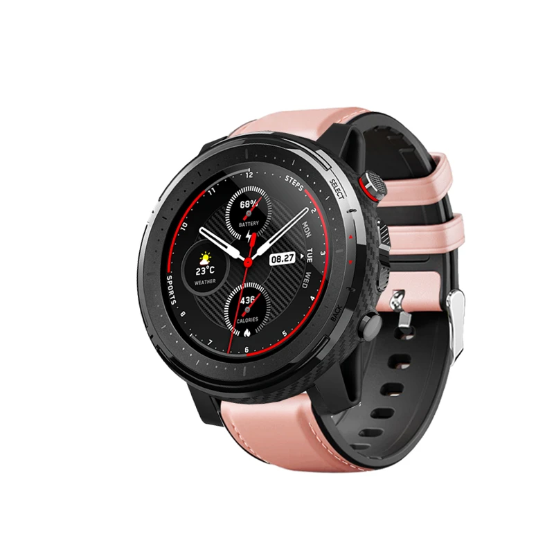 Для Xiaomi Amazfit Stratos 3& Stratos 2& Stratos 1 ремешок для часов Amazfit Pace/GTR 47 мм браслет кожа+ силиконовый браслет - Цвет: Розовый