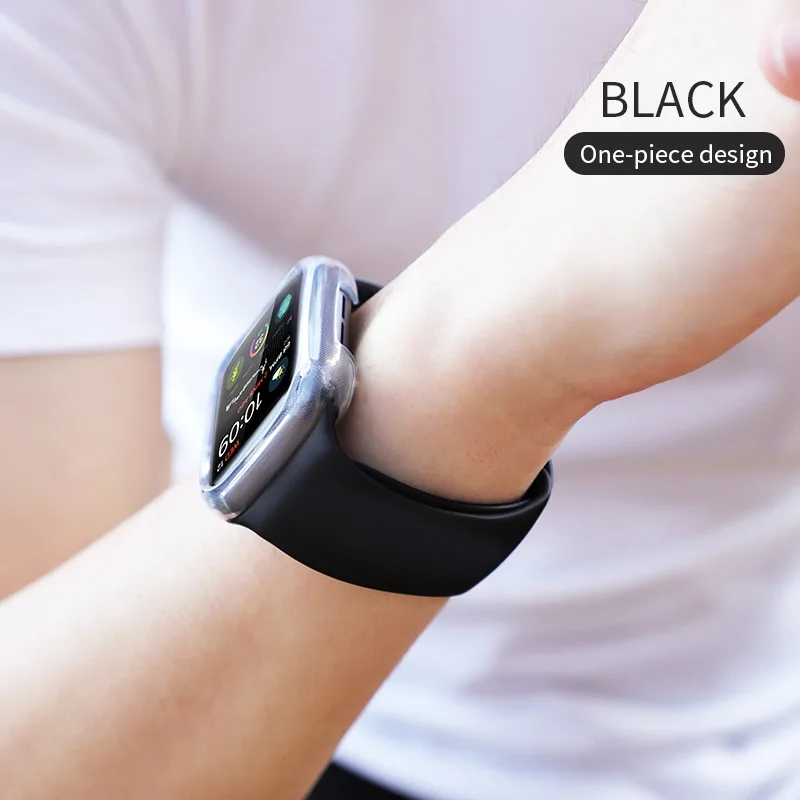 Hoco мягкий силиконовый ремешок для apple watch+ чехол 38 мм 42 мм 44 мм 40 мм спортивный браслет резиновый ремешок для apple watch 5 4 3 - Цвет: Black