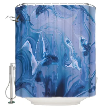 

Blue Art Marble Shower Curtain Washable Home Bath Decor Curtains With 12 Hooks