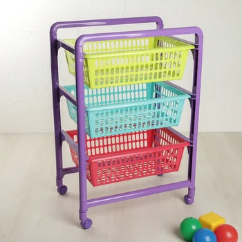 

Shelf for toys "Rainbow" on wheels, with retractable trays