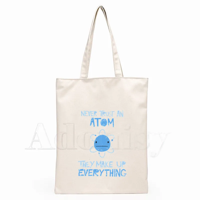 

Never Turst An Atom Women Foldable Canvas Shoulder Bag Canvas Tote Eco Shopping Bag Canvas Tote Bag Casual HandBag Daily Use