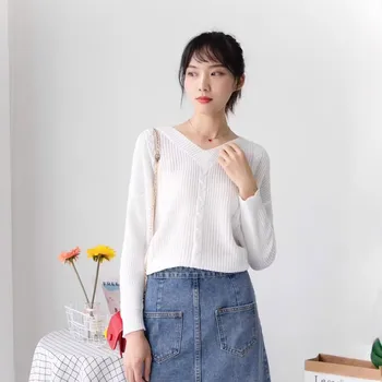

Women 2019 Autumn New Design Solid Simple Knitted Sweater Long Sleeve Wear Casual Loose Knitted Pullover Jumper