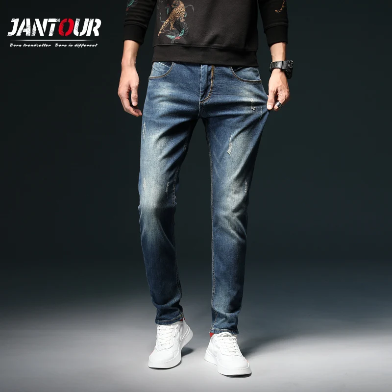 

Brand Autumn winter New Men's Slim Elastic Retro Jeans Italy Fashion Classic Style Jeans Denim Pants Trousers Male Pants