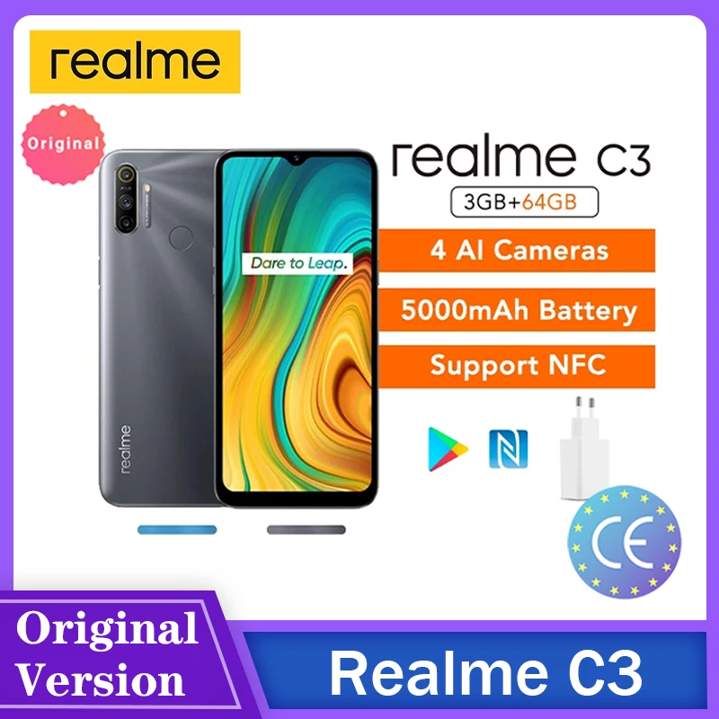 Realme C3 смартфон 3 Гб оперативной памяти 32/64GB 5000 мА/ч 12MP три камеры высокого Пиксели