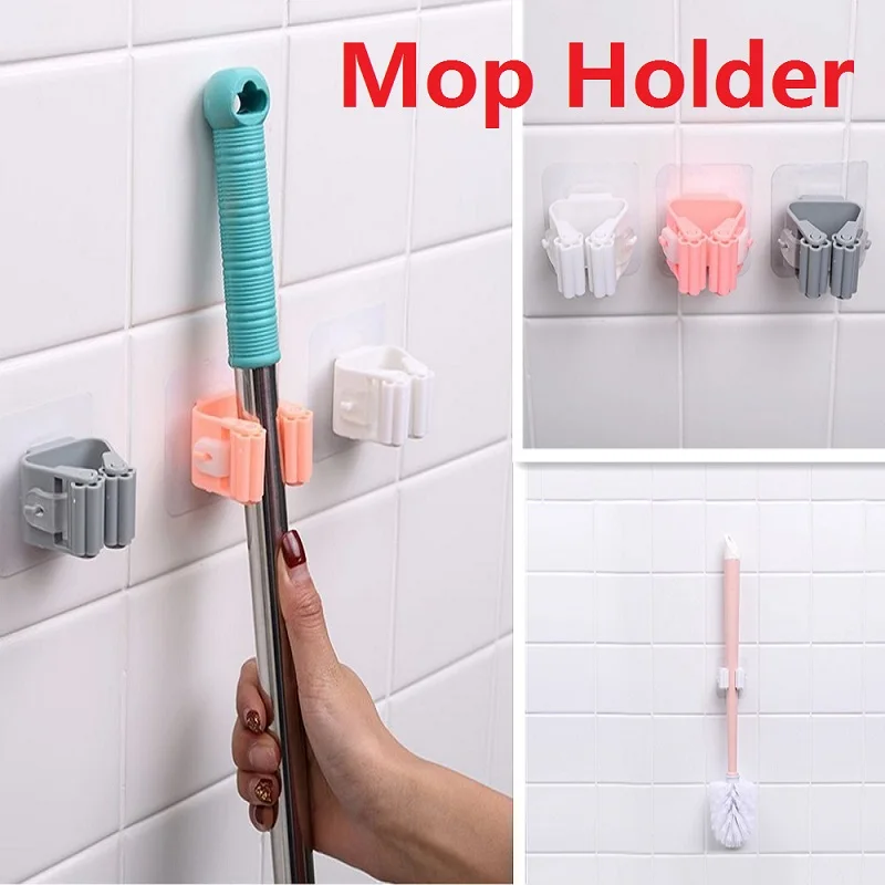 Wall Mounted Mop Hook Punch Free Stainless Steel Broom Hanger Holder Home Decor 