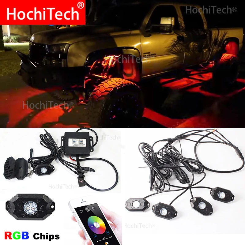 4 Pods/комплект RGB светодиодные горные фонари Bluetooth управление многоцветный неоновый светодиодный фонарь комплект для джип грузовик автомобиль ATV внедорожник автомобиль Лодка