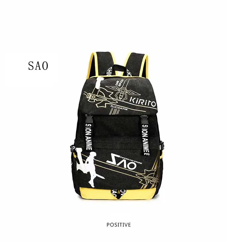 

Anime SAO Backpack Kirigaya Kazuto COS Backpack Anime Student Bag Black + Yellow
