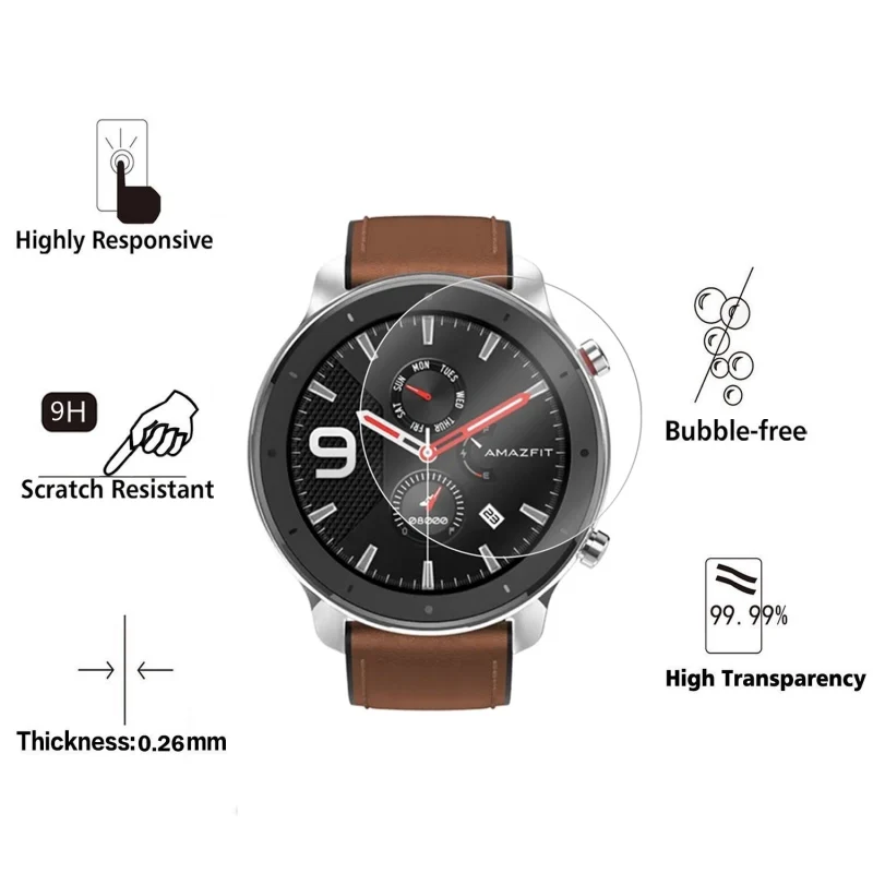 For Xiaomi Huami Amazfit GTR 42mm 47mm Tempered Glass Screen Protector Film for Xiaomi Huami Amazfit GTR Smart Watch Glass Films Apple Watch Screen Protector Watch Screen Protector Case Watch Accessories Watch Screen Protector Watch Cover Watch Protective Cover Glass Cover Watch Accessory