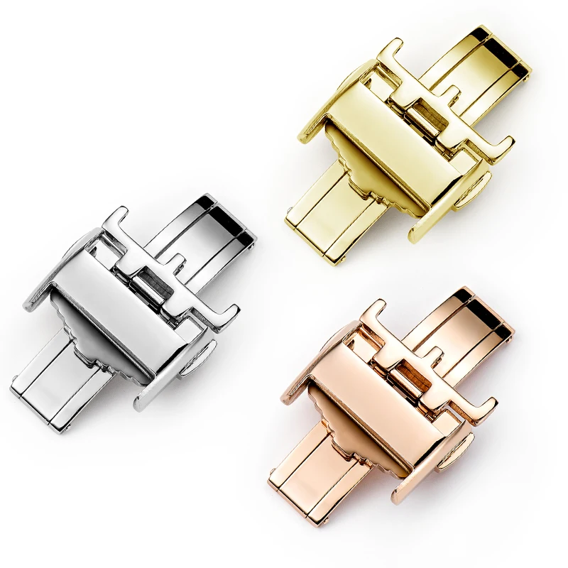 

18 mm polished spring deployment style stainless steel butterfly clasp watch strap buckle