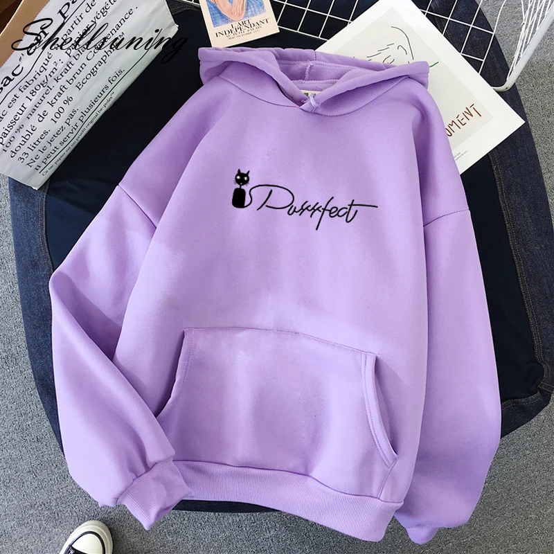 

Shellsuning Black Women Sweatshirt Soft Round Neck Letter Print New Hoodies Warm Harajuku All-match Ins Oversize Hooded 5 Color