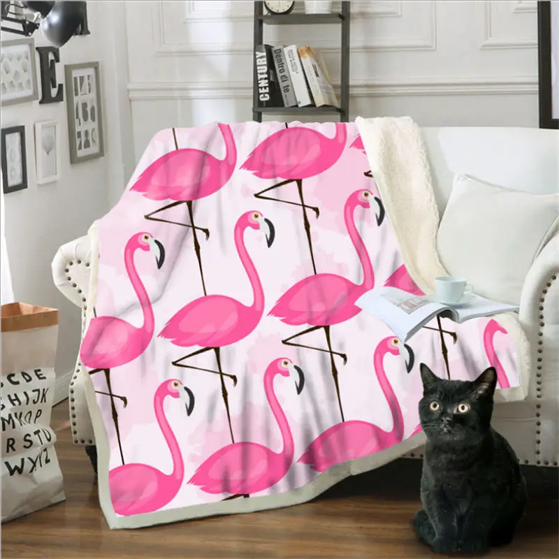 

Chunky Knit Blanket Cartoon Flamingo Pattern Double Layer Cotton Velvet Blanket 150cmX200cm Hooded Blanket Anti-Pilling