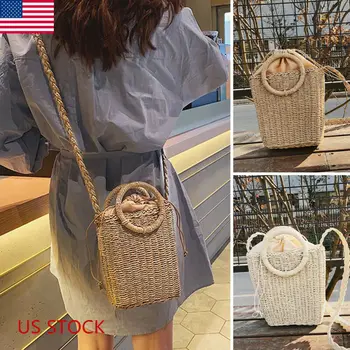 

Fashion Women Handbag Straw Holiday Boho Cross Body Rattan Shoulder Bag Small Woven Handbags Purse