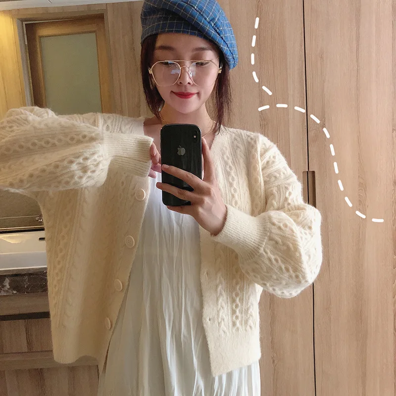 Mooirue изогнутый шнур свитер пальто цветы вязаный кардиган розовый синий белый свободный Весна 2019 Femme свитер в Корейском стиле свитер
