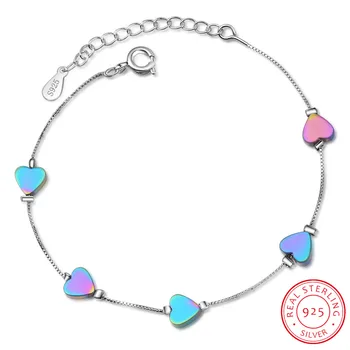 

Simple Heart shaped Topaz Bracelet for Women Individual Character Silver 925 Jewelry Colorful Young Girl Student