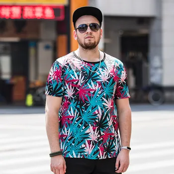 

Summer clothing plus fertilizer to increase men's fat large half-sleeved printed short-sleeved T-shirt