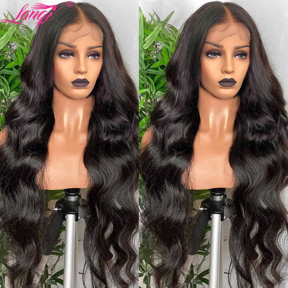 Lanqi 30 32 Inch Body Wave Lace Front Wig Long Human Hair Wig 4x4 Lace Closure Wig Brazilian LaceFront Human Hair Wigs For Women