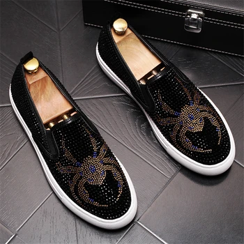 

Men Shoes Spring Autumn Casual Leather Shoes Men Loafers Black Driving Shoes Fashion Rhinestone Men Sneakers Casual Mens Shoes