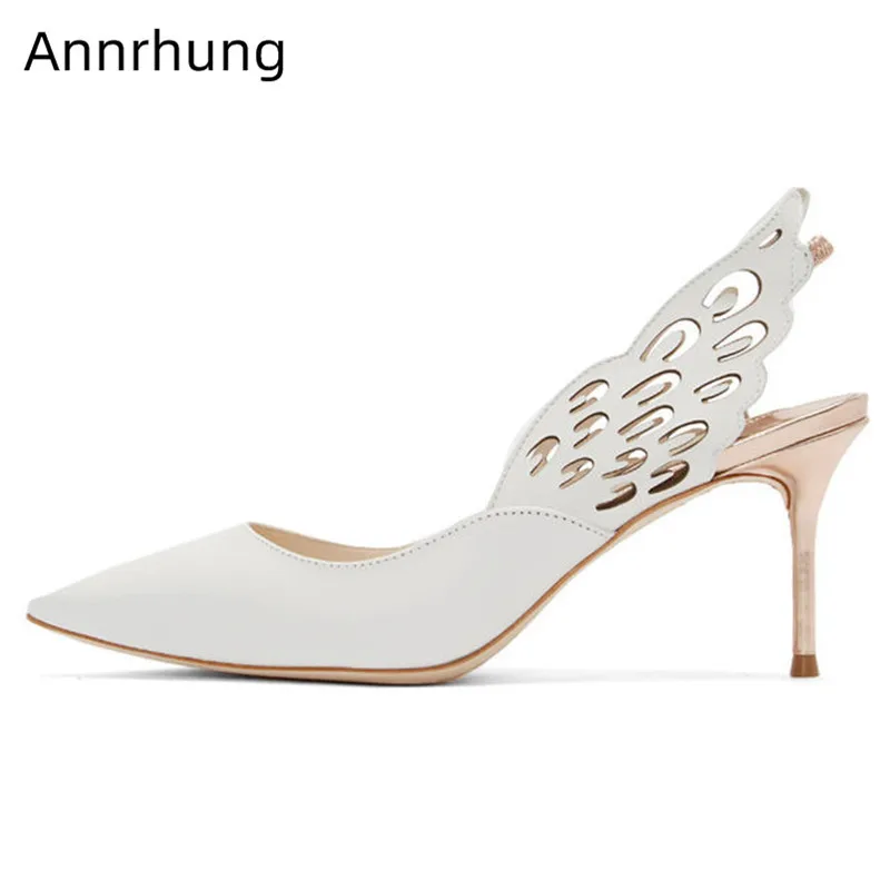 

New Arrival Pumps Women Cut Out Wings Decor Thin High Heels Pointed Toe Slim Party Shoes Chic Shallow Shoes Zapatos De Mujer
