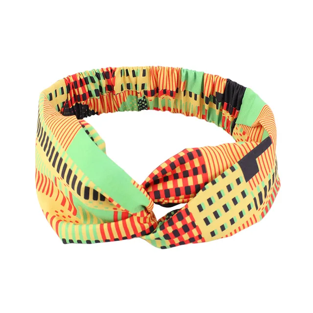 New African Pattern Print Headband for Women Twist Style Black Girl Head Wraps Elastic Hair Accessories Turban Headscarf 227 Green